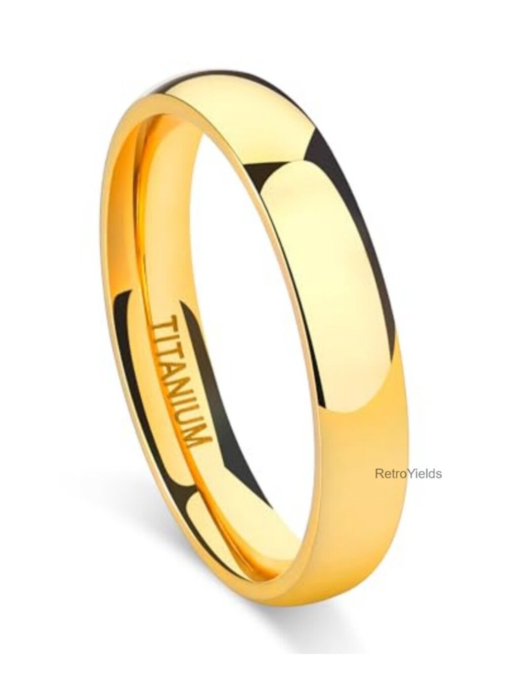 Titanium Wedding Band 18k Gold Plated Dome Polished Comfort Fit Ring